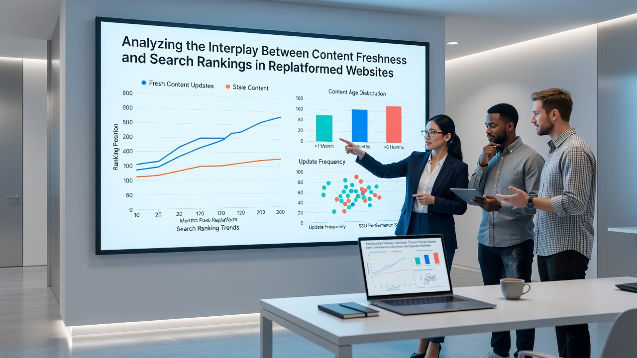 Chart illustrating ranking recovery timelines for sites with varying content update schedules post-migration